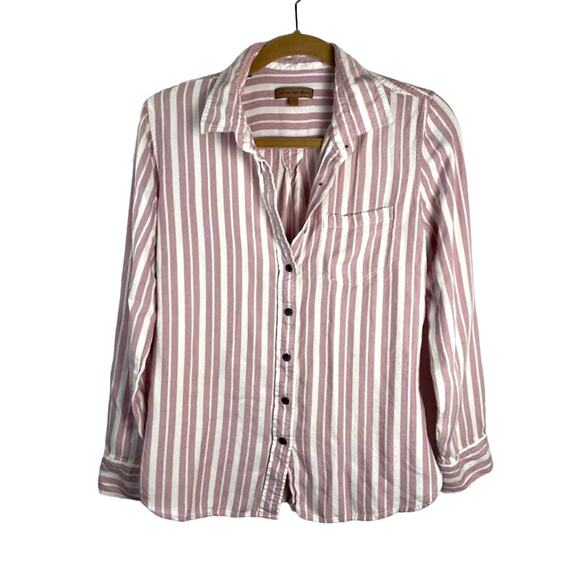 Pink Striped Button Up Top Womens Size Small Long Sleeve Collared Top Casual - Picture 1 of 12
